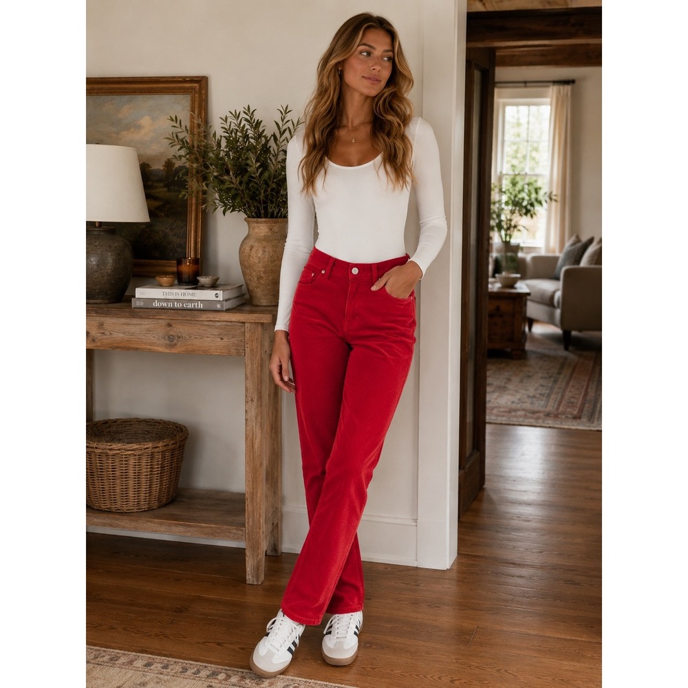 Cabi Red Corduroy‎ Skinny Jeans Womens Size 4 Mid Rise 5-Pocket Pants Solid Bold